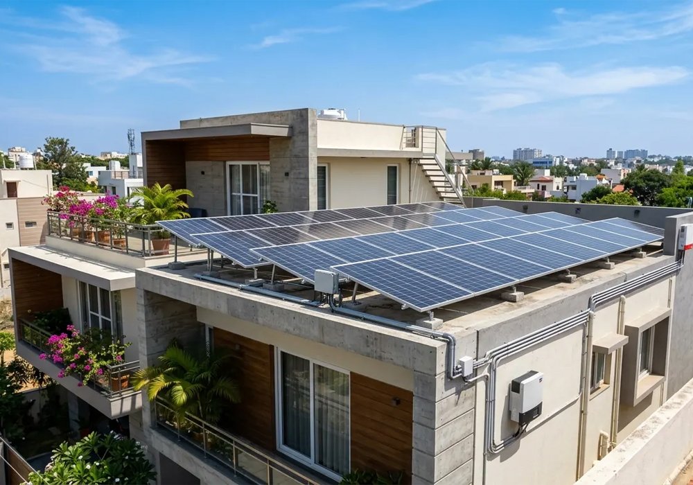 Solar installers at work on a house roof (sample image)
